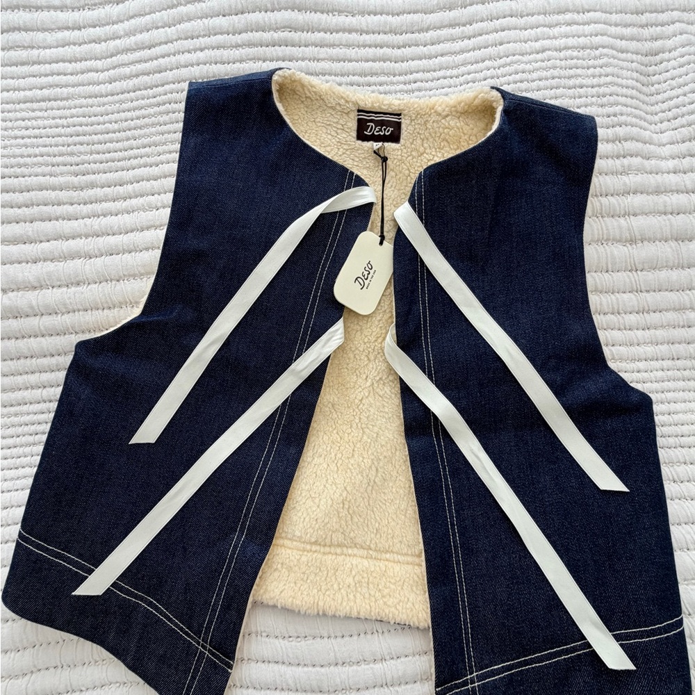 Navy Denim Sherpa-Lined Vest - Picture 4 of 7
